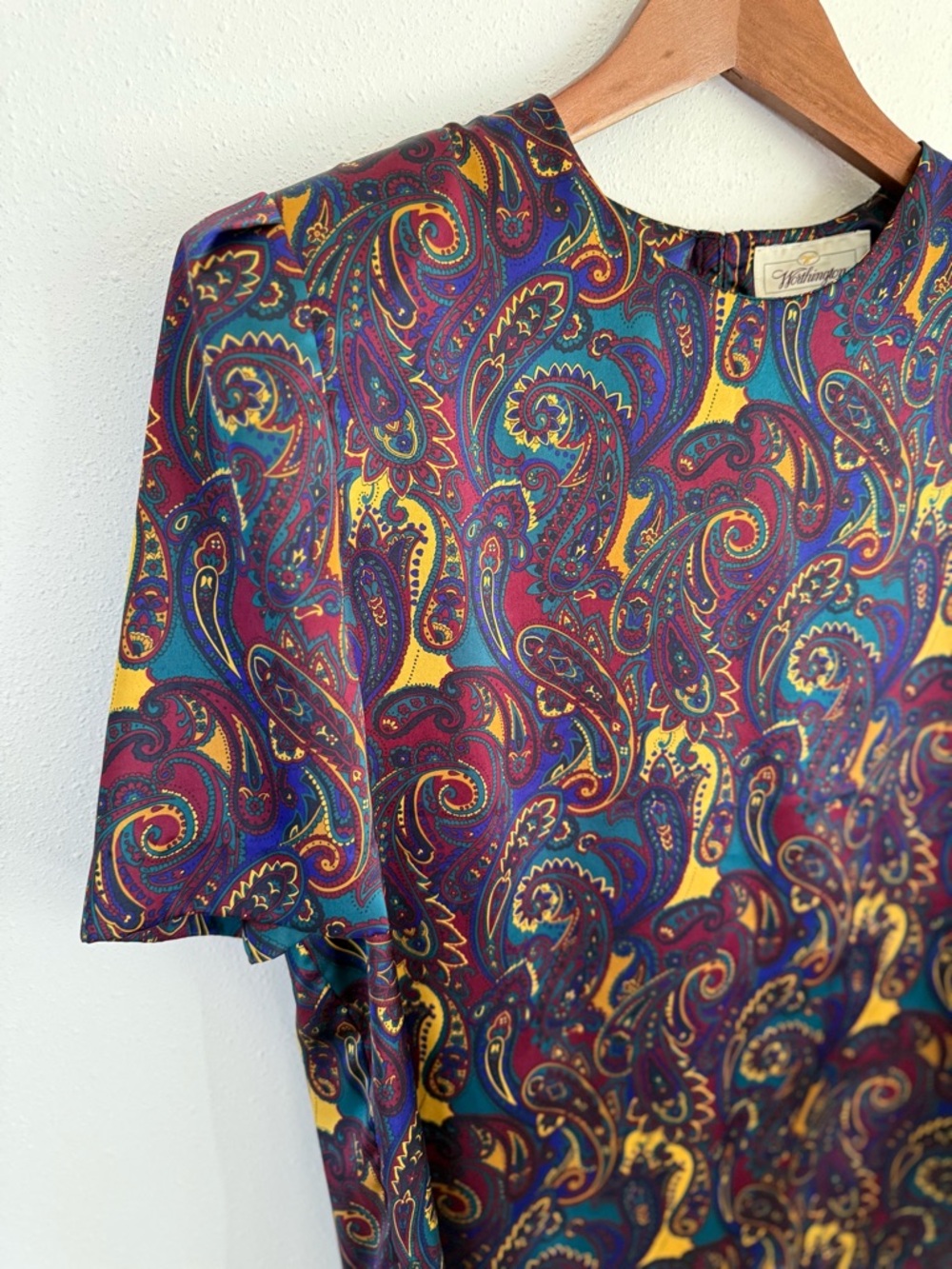 Vintage 90s Paisley Satin Blouse Jewel Tone Worthington Top Size 12 Retro - Picture 7 of 10